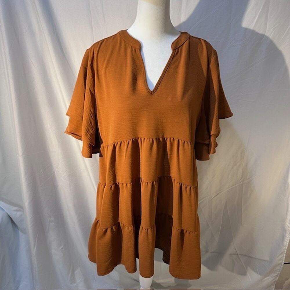 NWT Zenana Babydoll Top XL Orange Polyester Ruffled Sleeve Women’s Blouse